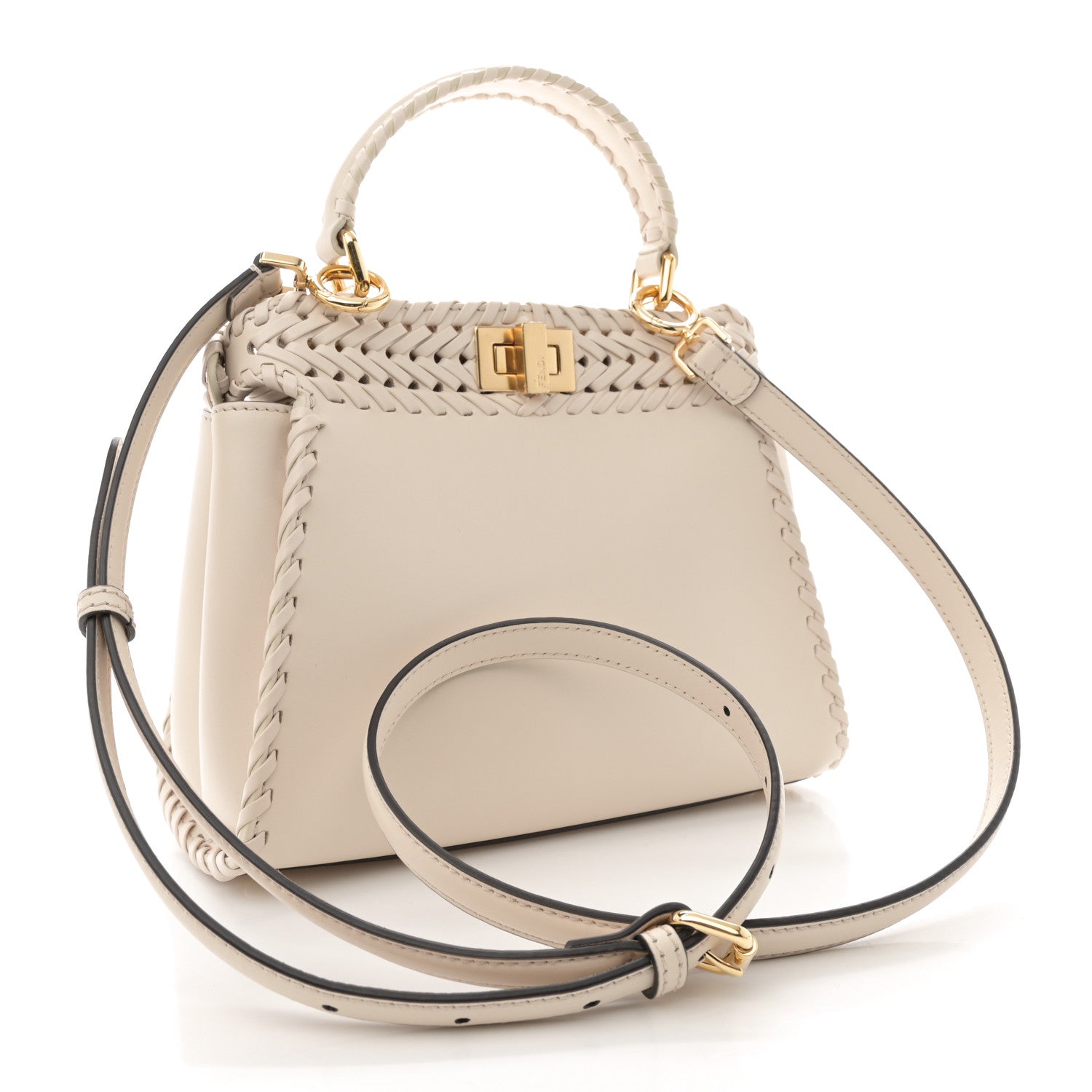 Fendi Nappa Interlace Mini Peekaboo Iconic Satchel Camelia 3 of 10