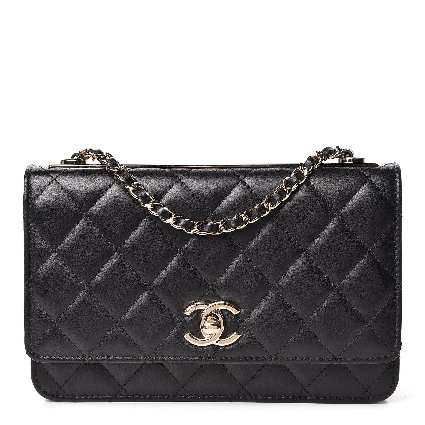 Lambskin Quilted Trendy CC Wallet On Chain WOC Black