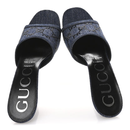 Gucci Denim Crystal GG Monogram Mules 38.5 Blue 2 of 9