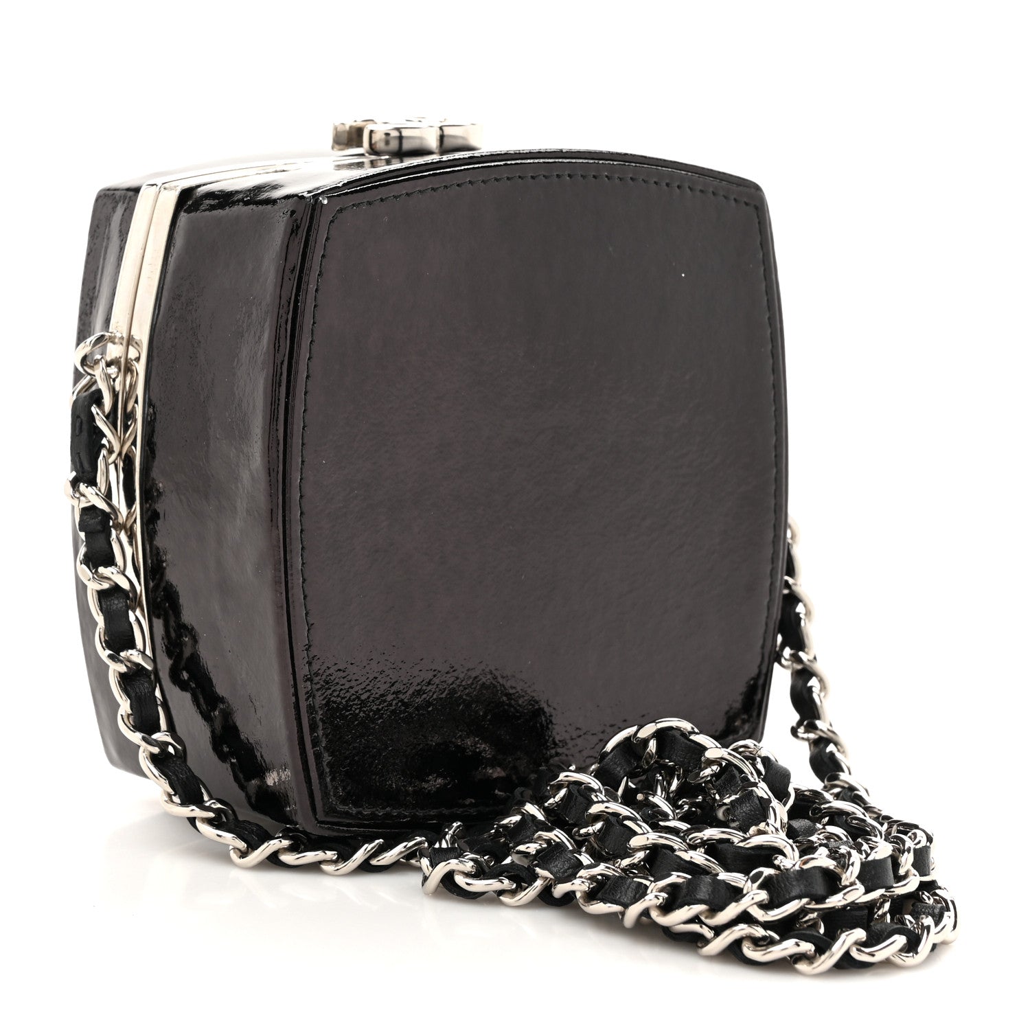 Chanel Patent Goatskin Make-Up Box Clutch With Chain  Black 2 of 16