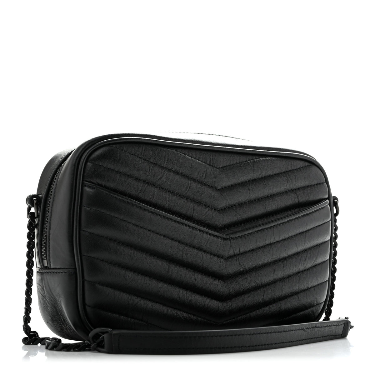Saint Laurent Calfskin Matelasse Monochrome Monogram Mini Lou Camera Bag Black 3 of 11