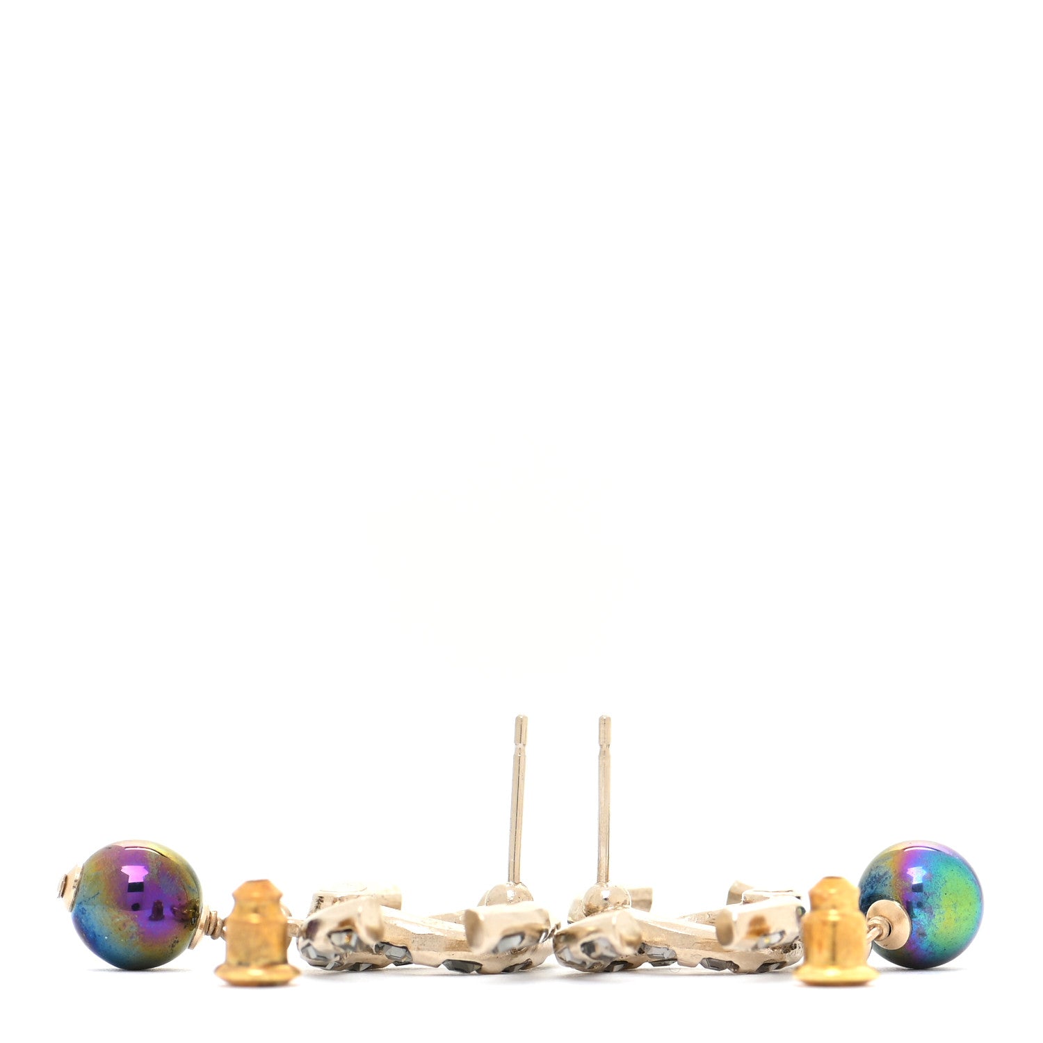 Chanel Crystal Pearl CC Drop Earrings Gold Purple Grey 3 of 5