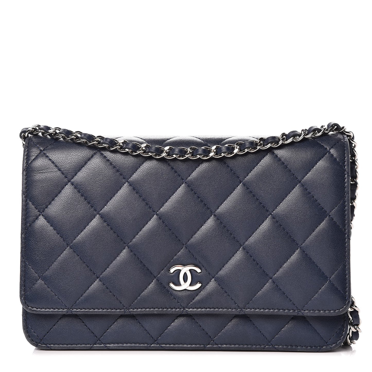 Lambskin Quilted Wallet On Chain WOC Blue