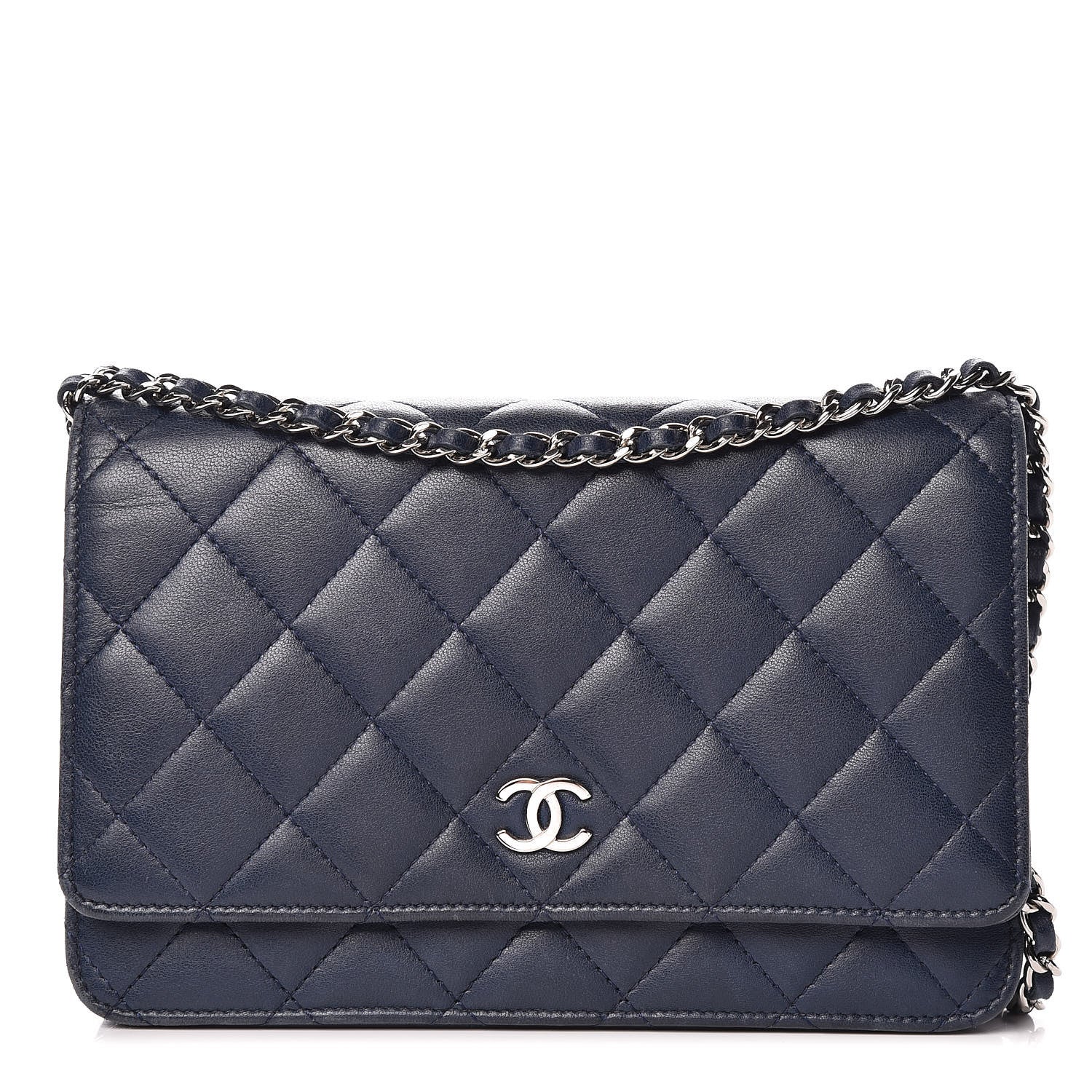 Chanel Lambskin Quilted Wallet On Chain WOC Blue 1 of 16