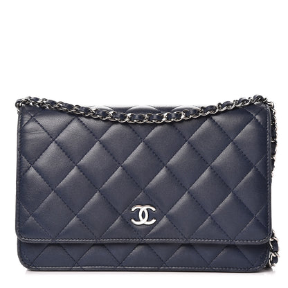 Chanel Lambskin Quilted Wallet On Chain WOC Blue 1 of 16