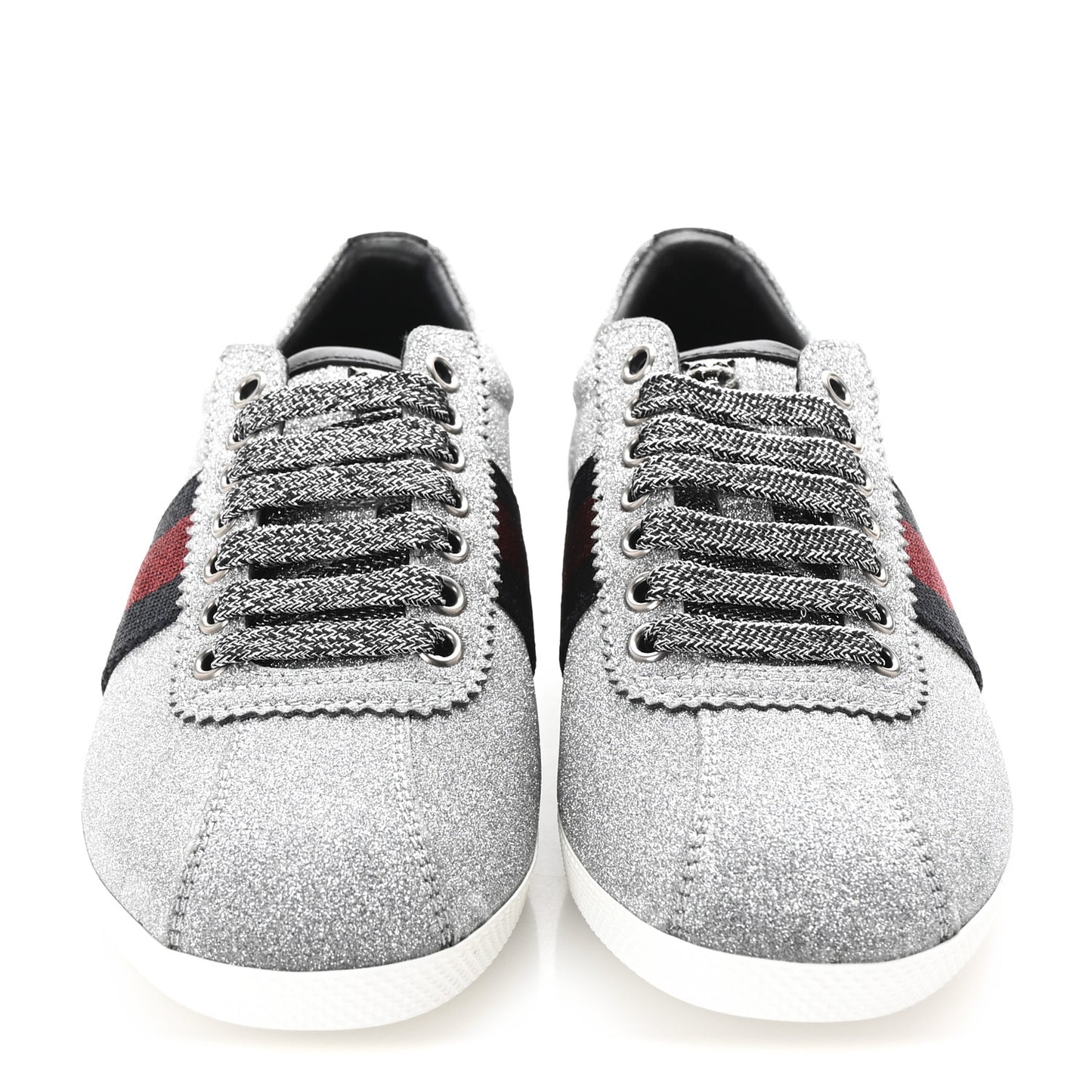 Glitter Fabric Studded Web Womens Sneakers 36.5 Silver