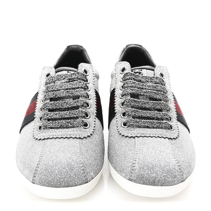 Gucci Glitter Fabric Studded Web Womens Sneakers 36.5 Silver 3 of 10