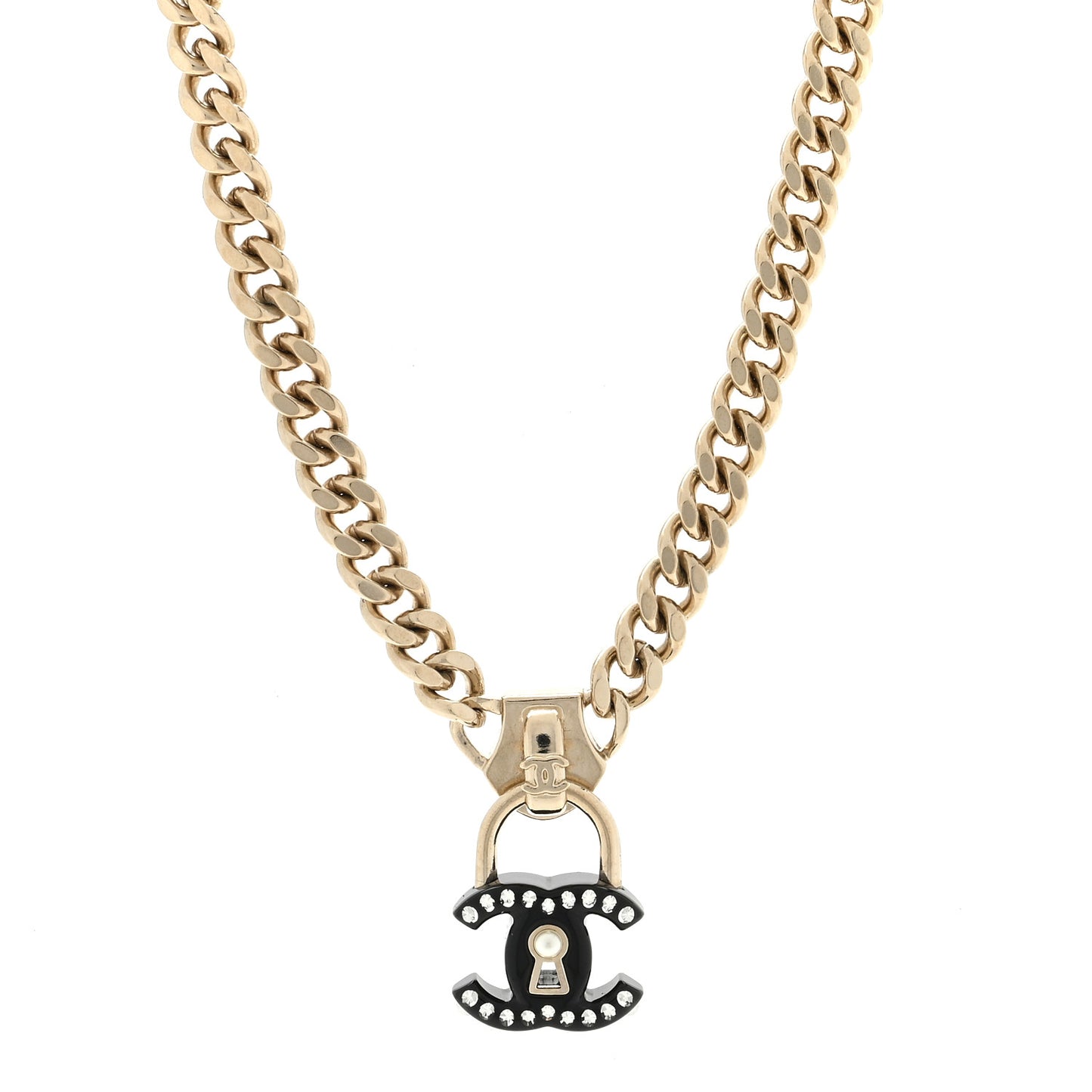 Crystal Crystal CC Lock Short Necklace Gold