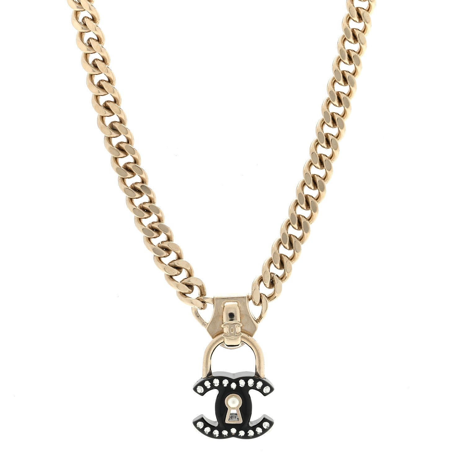 Chanel Crystal Crystal CC Lock Short Necklace Gold 1 of 4