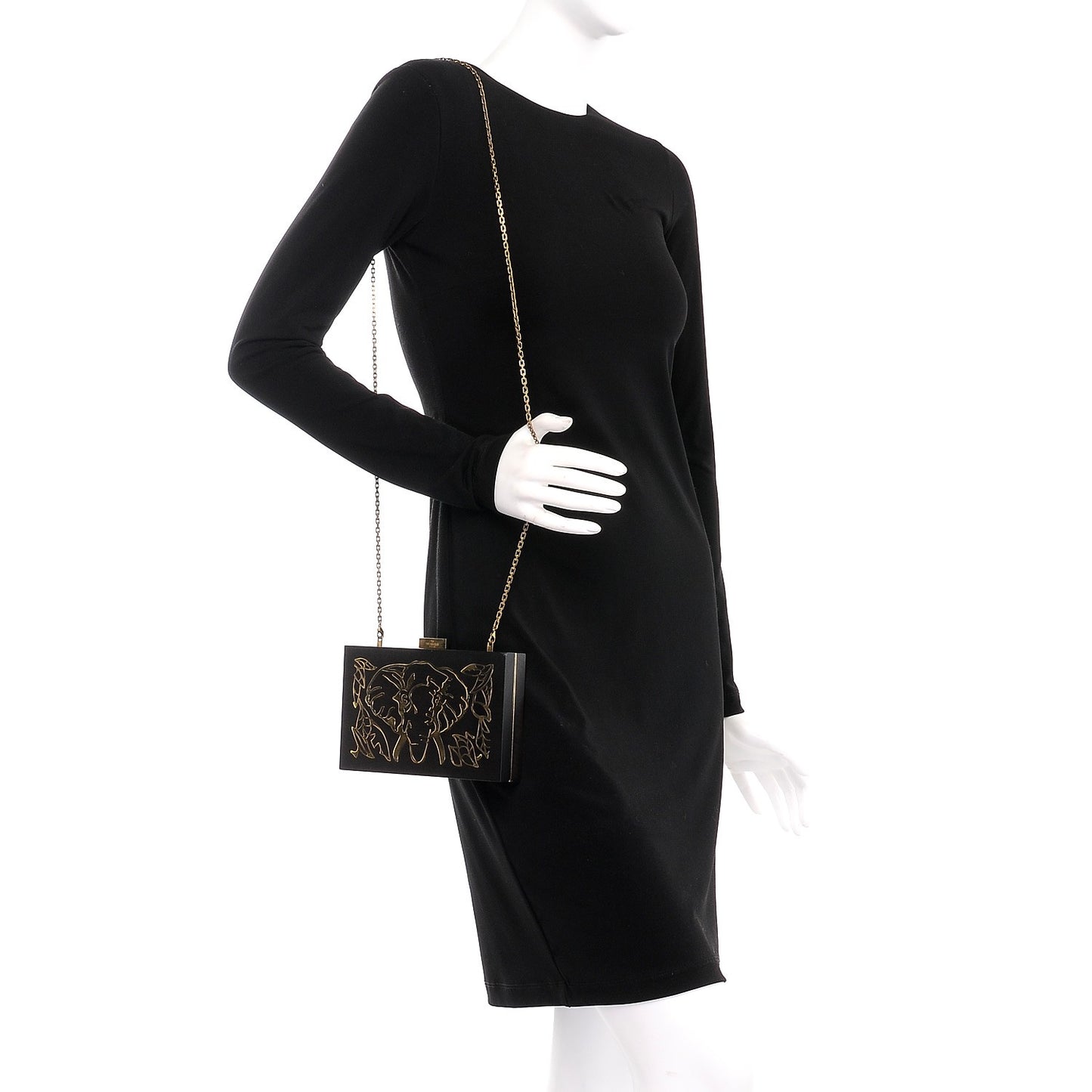 Wood Elephant Minaudiere Clutch Black