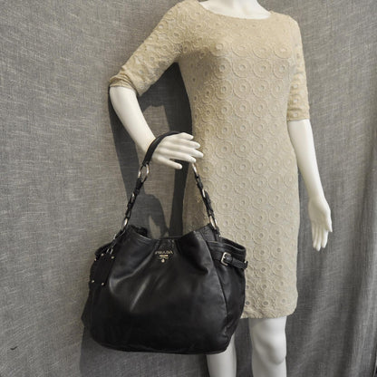 Prada Calfskin Leather Hobo Bag Nero Black 2 of 10