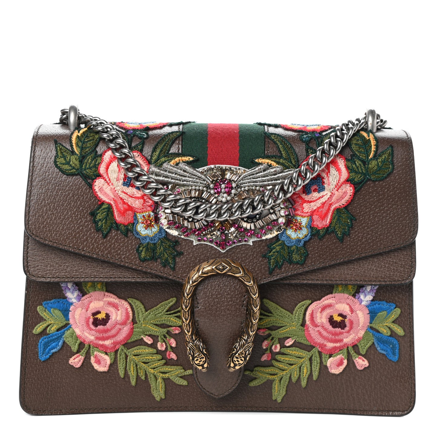 Calfskin Web Owl Embroidered Medium Dionysus Shoulder Bag New Acero Multicolor