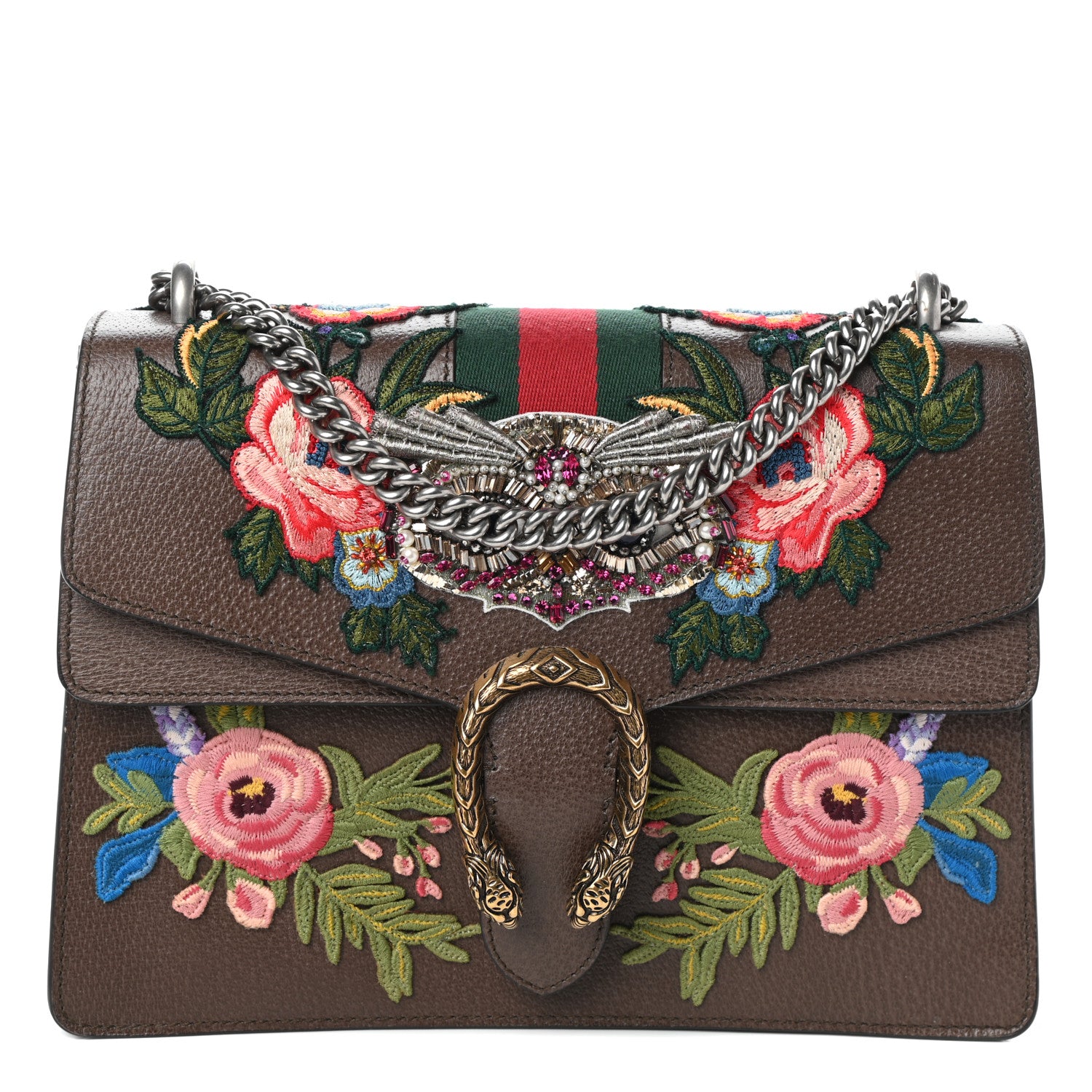 Gucci Calfskin Web Owl Embroidered Medium Dionysus Shoulder Bag New Acero Multicolor 1 of 9