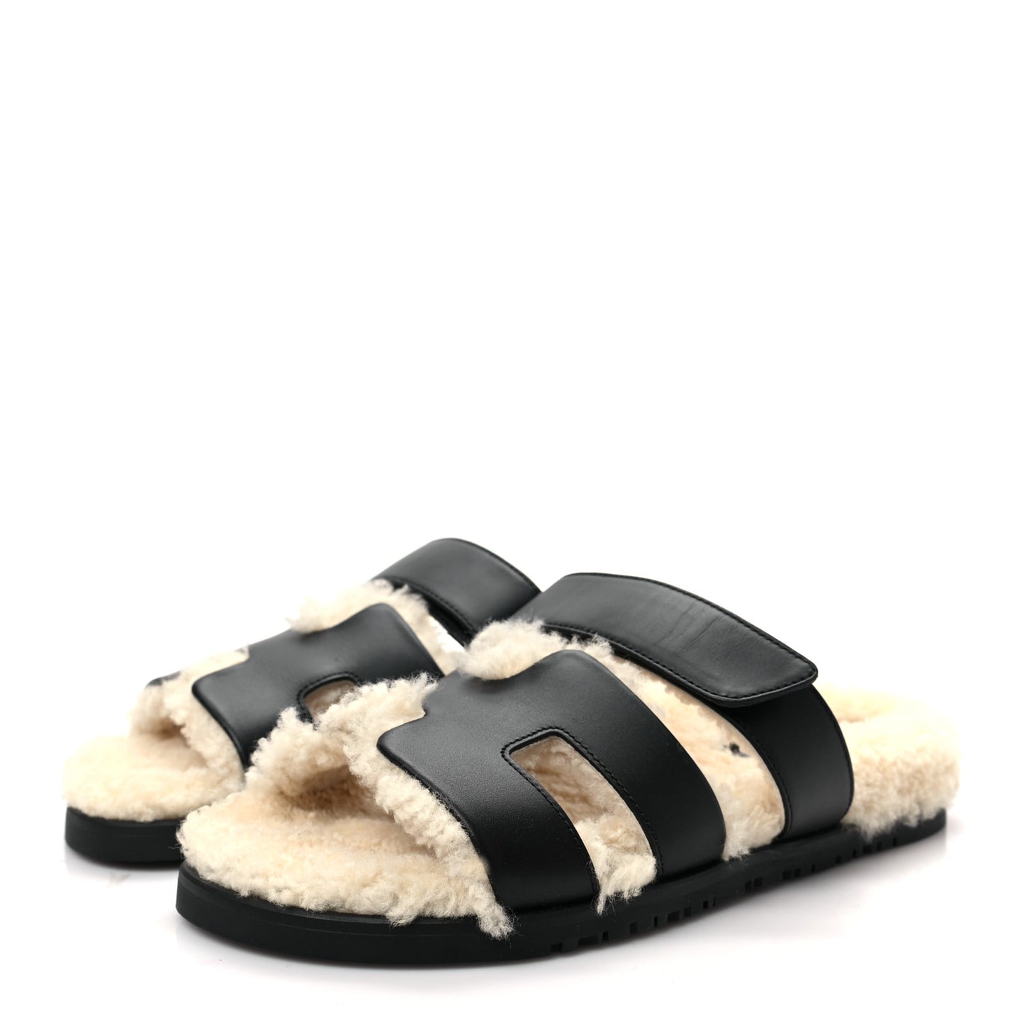 Calfskin Woolskin Womens Chypre Sandals 37 Black Ecru