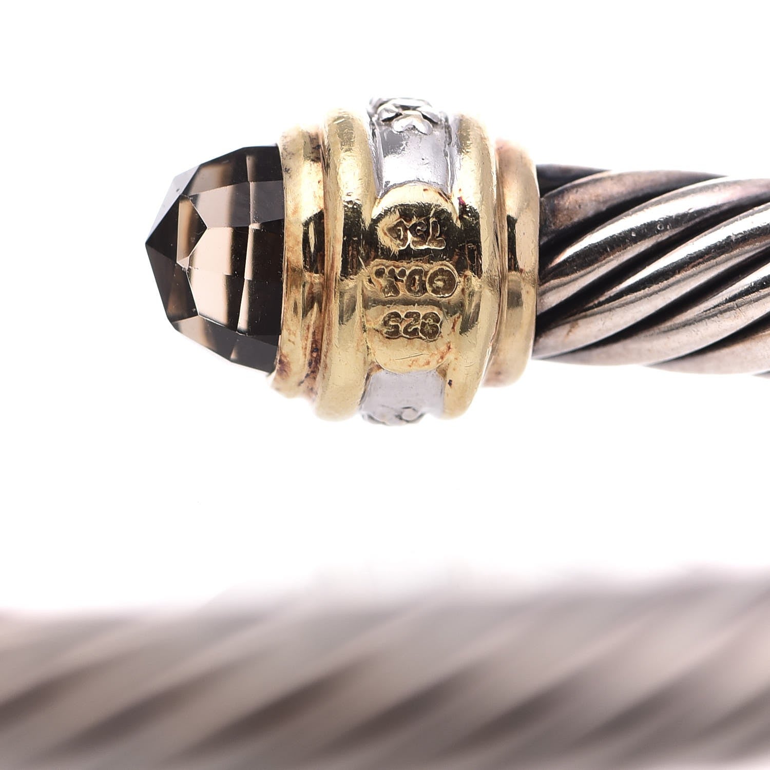 David Yurman Sterling Silver 18K Yellow Gold Diamond Smoky Quartz 7mm Cable Classics Bracelet 5 of 5