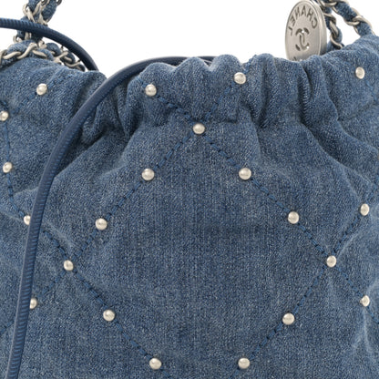 Chanel Washed Denim Quilted Studded Mini Chanel 22 Blue 8 of 11