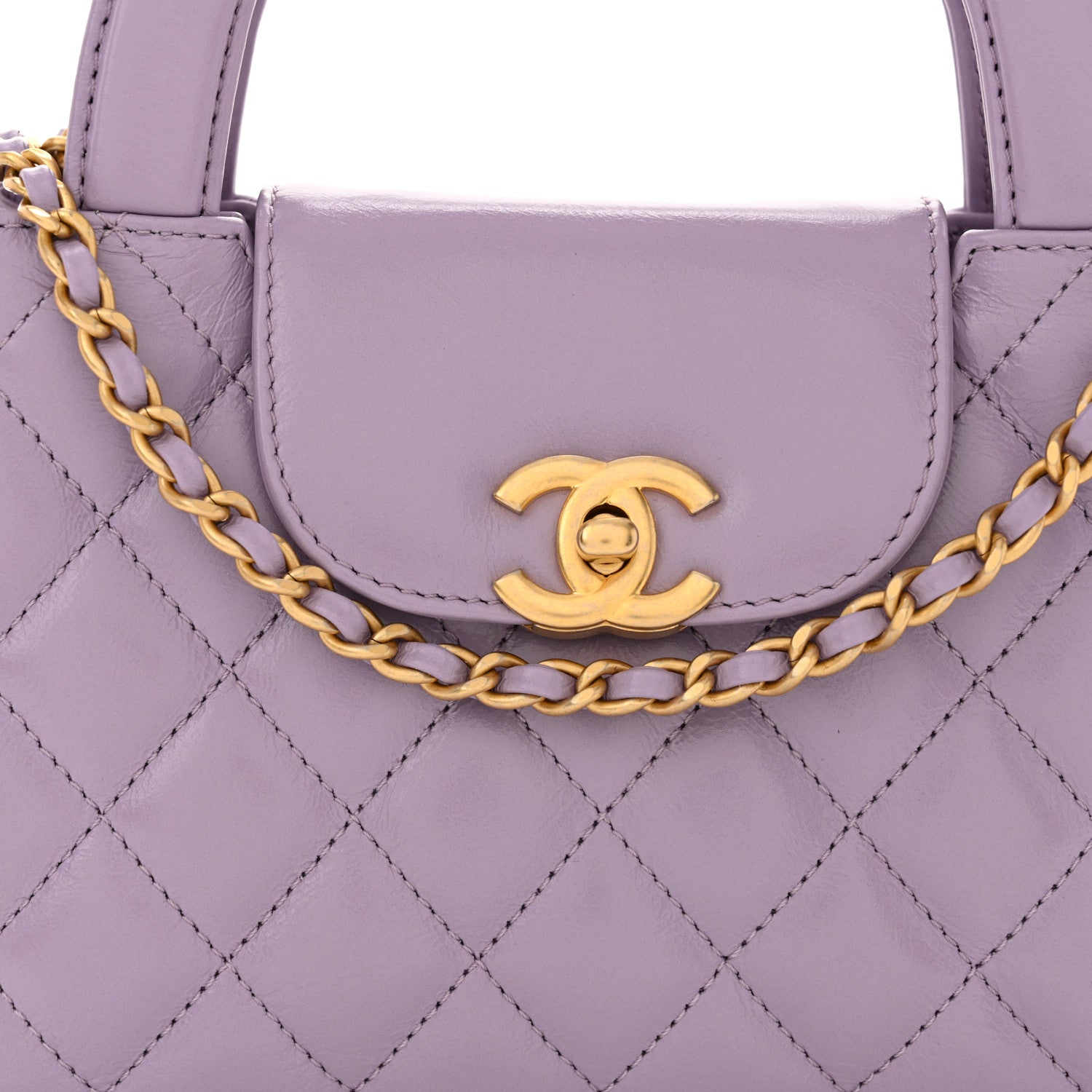 Chanel Shiny Aged Calfskin Quilted Nano Kelly Shopper Lilac 8 of 10