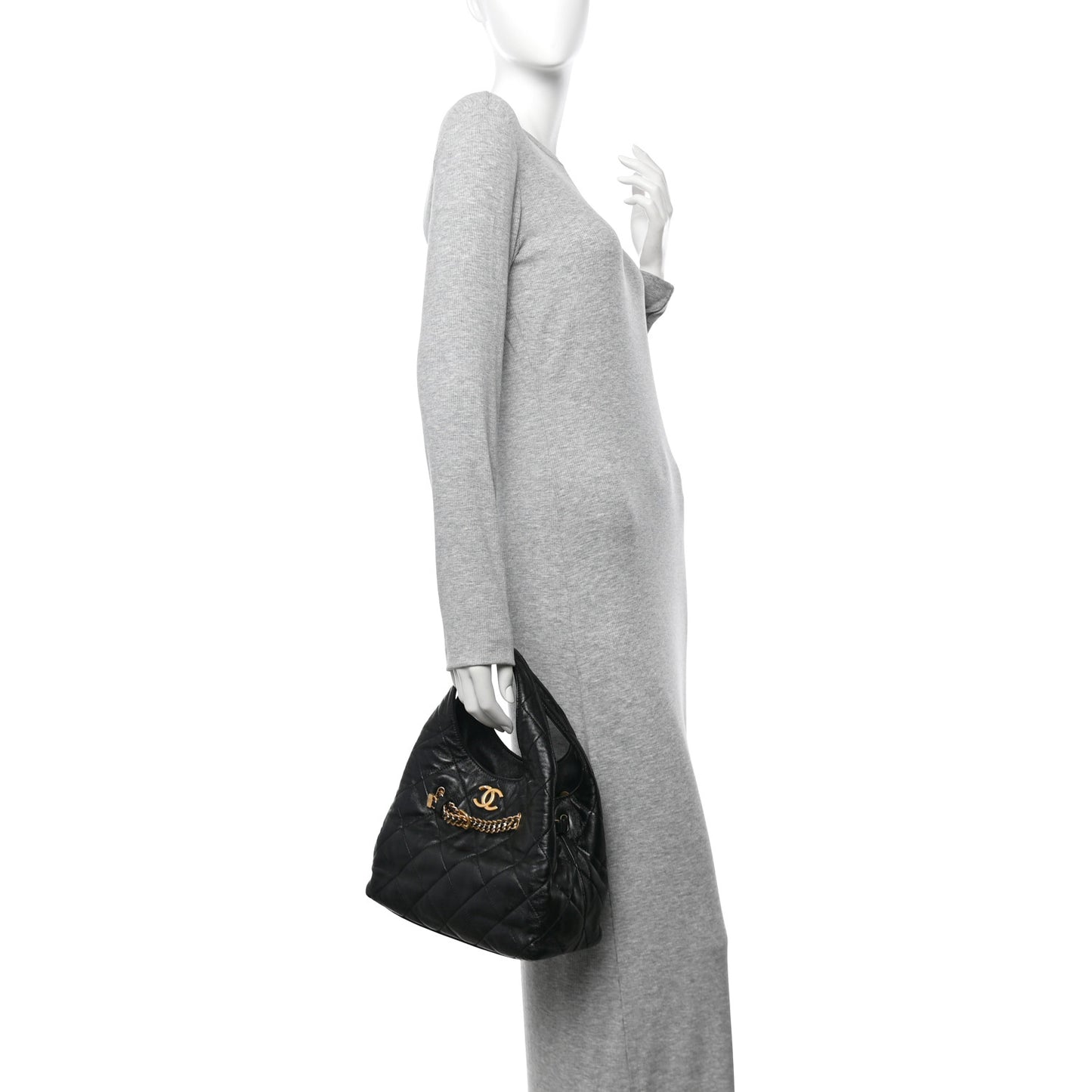 Shiny Lambskin Quilted CC Belt Shopping Bag Black Black