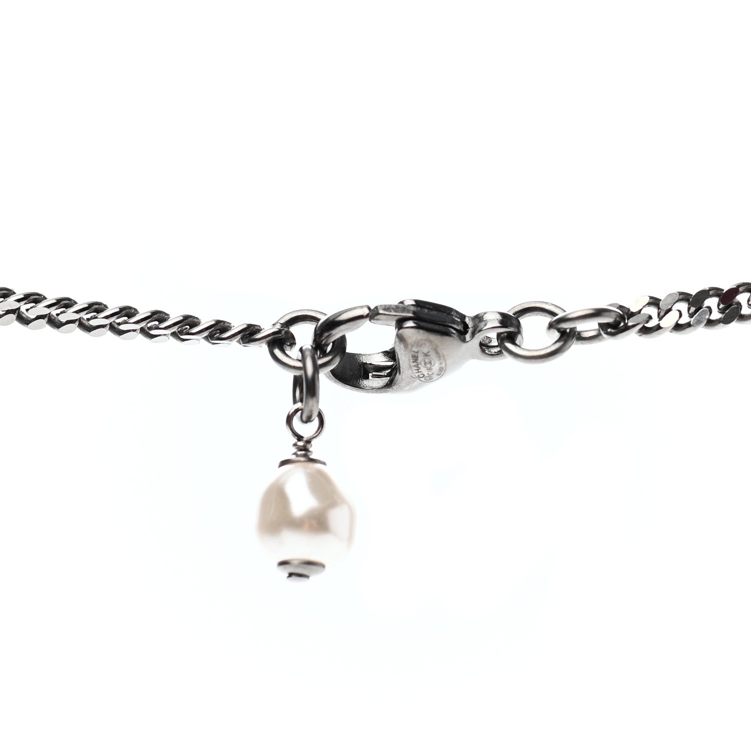 Chanel Crystal Pearl CC Drop Necklace Silver 5 of 6