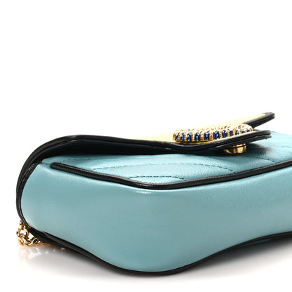 Gucci Azalea Calfskin Enamel Matelasse Diagonal Super Mini Torchon GG Marmont Shoulder Bag Butter Dusty Azure Black Electric Blue 9 of 11