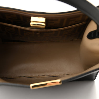 Fendi Vitello Seta Glazed Fabric FF 1974 Medium Peekaboo X-Lite Black Mogano Panna 5 of 9