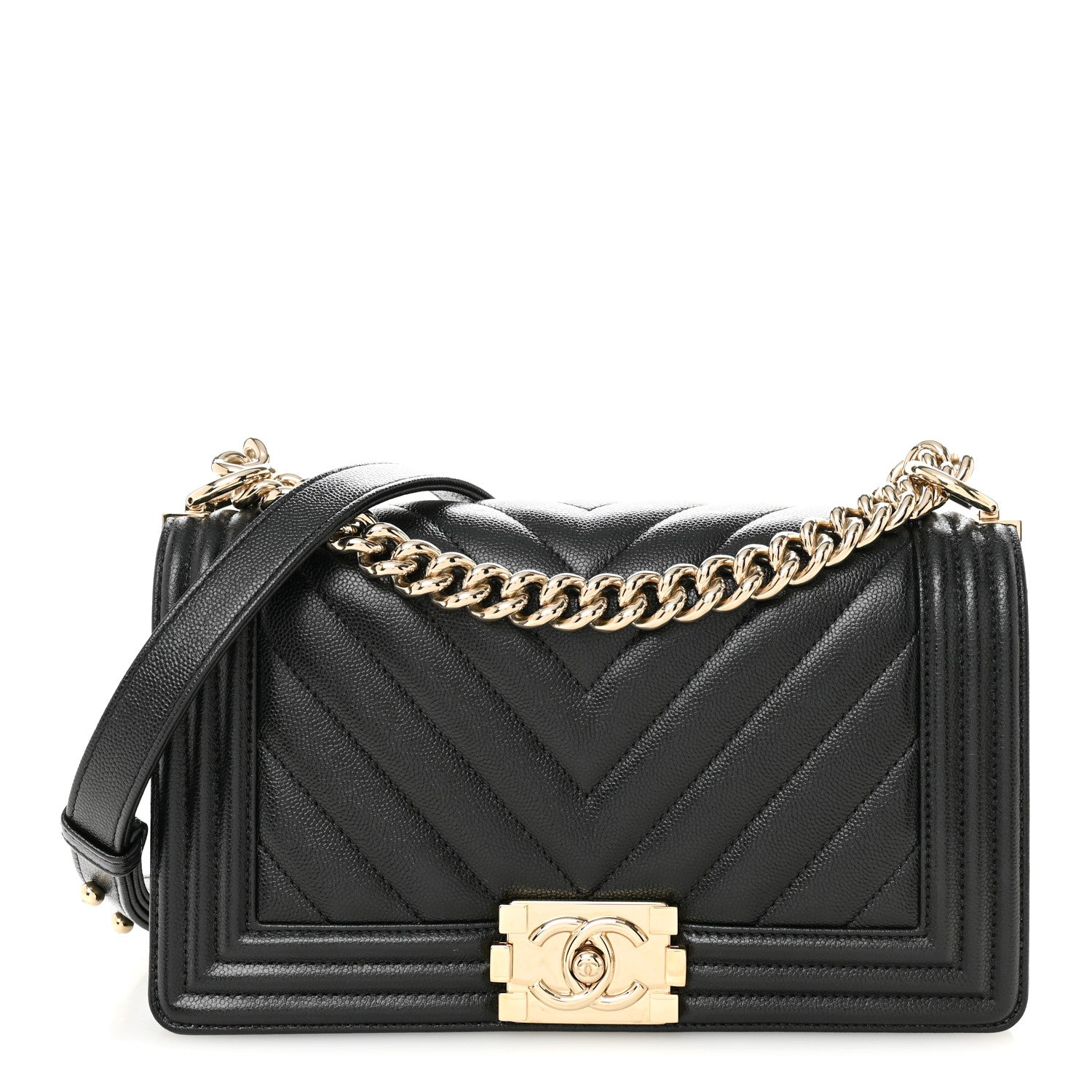 Chanel Caviar Chevron Quilted Medium Boy Flap Black 1 of 11