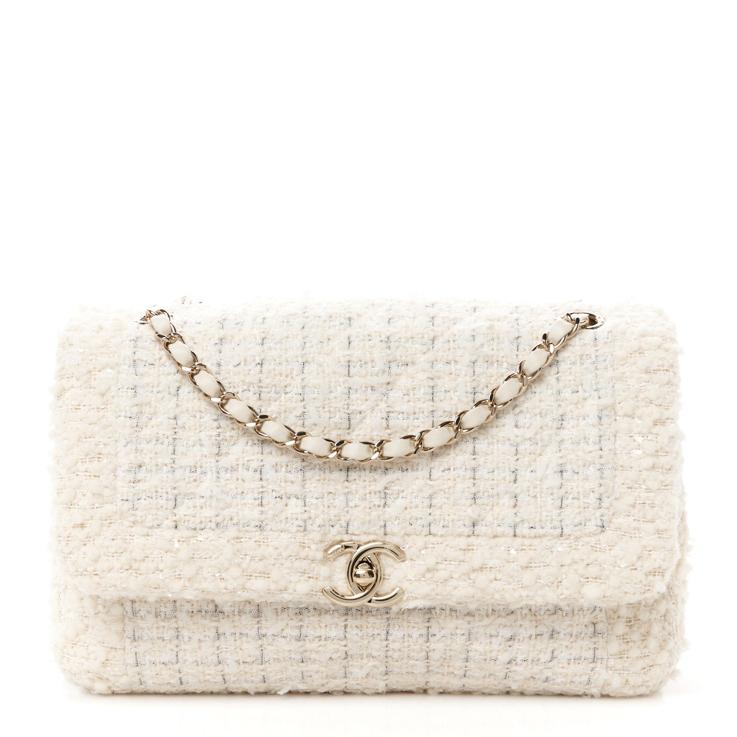 Chanel Tweed Medium Single Flap White 1 of 10