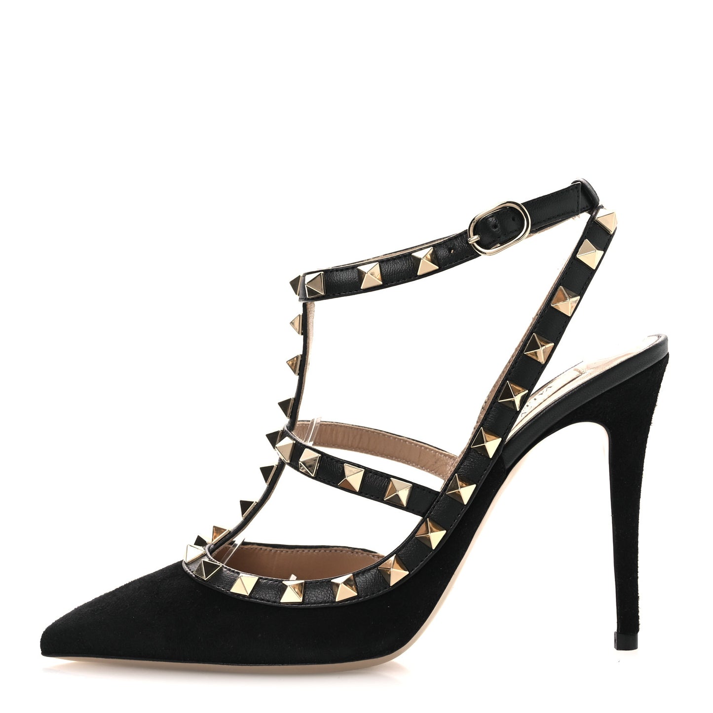 Suede Rockstud Ankle Strap Pumps 37 Black