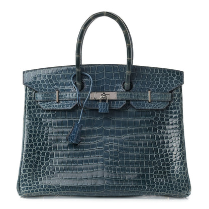 Hermes Shiny Porosus Crocodile Birkin 35 Bleu Roi 1 of 39