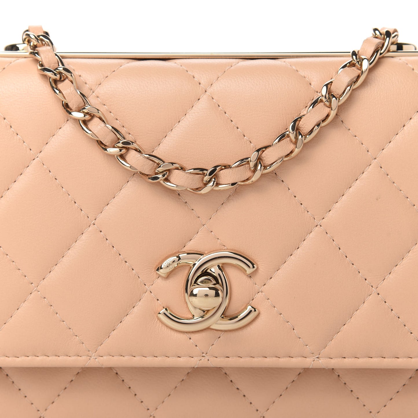 Lambskin Quilted Mini Trendy CC Wallet On Chain WOC Beige