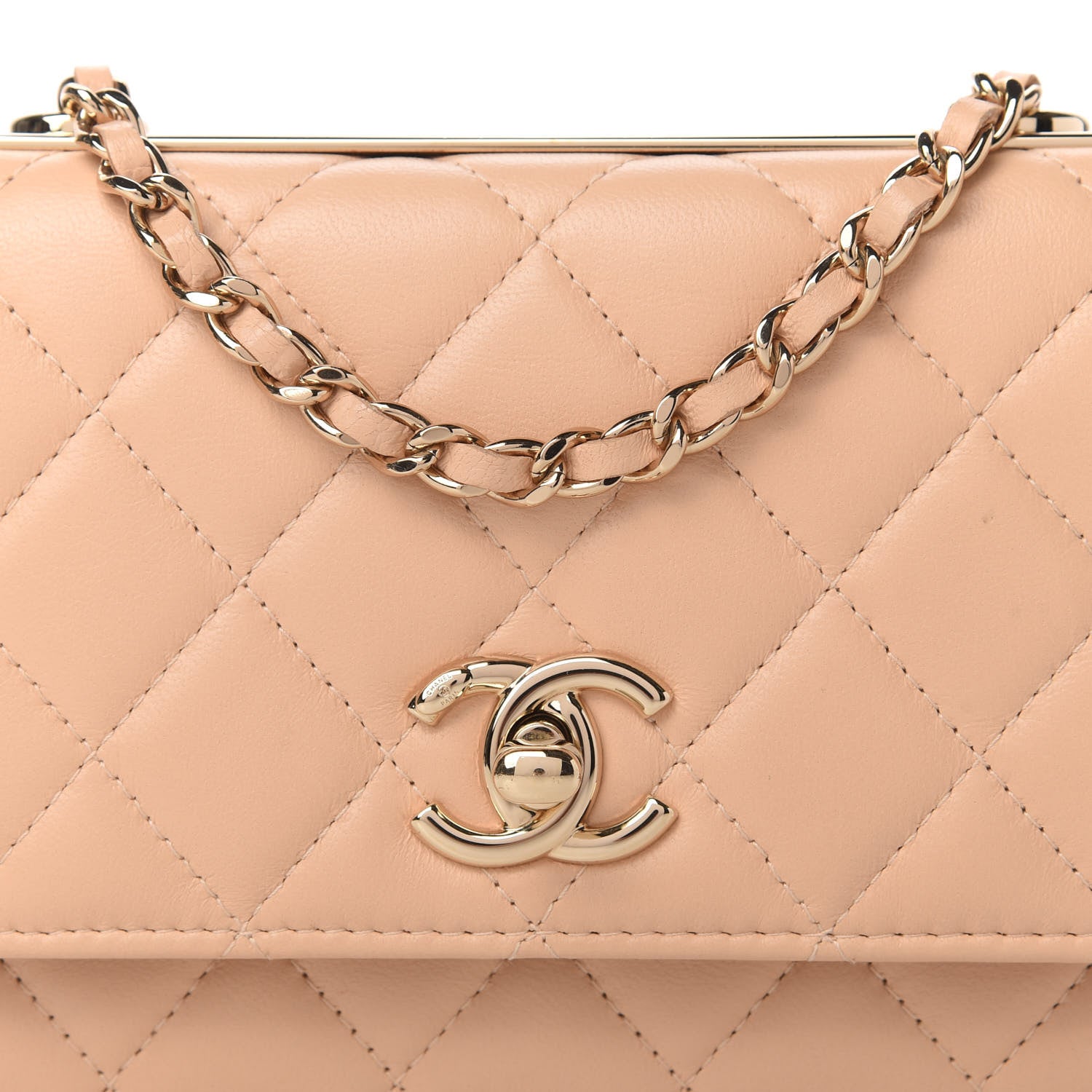 Chanel Lambskin Quilted Mini Trendy CC Wallet On Chain WOC Beige 10 of 11