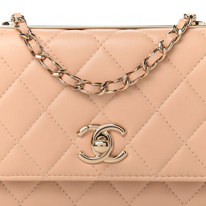 Chanel Lambskin Quilted Mini Trendy CC Wallet On Chain WOC Beige 10 of 11