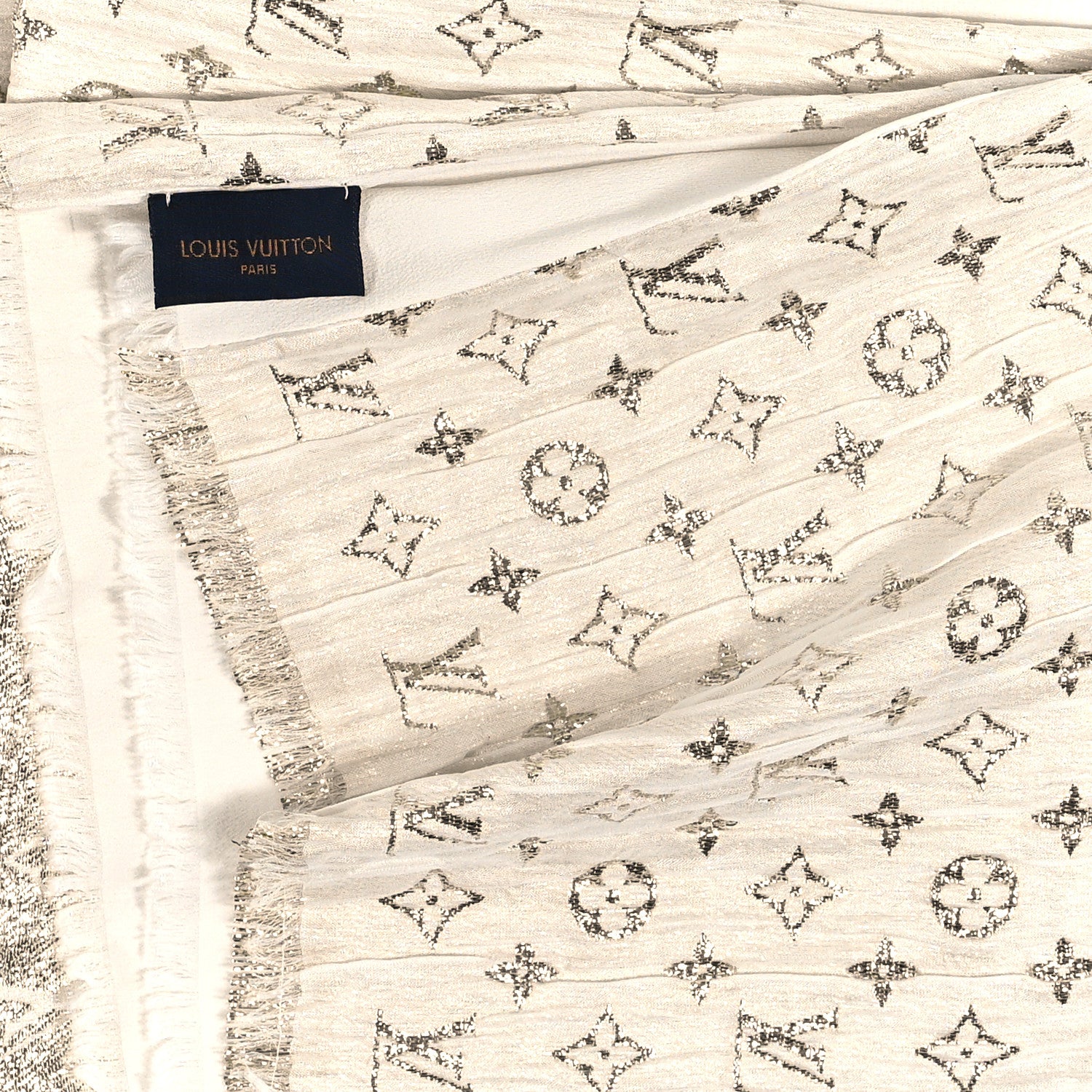 Louis Vuitton Silk Monogram So Glitter Stole White 3 of 4