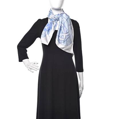 Chanel Silk Camellia Quilted CC Square Scarf Light Blue White 2 of 4