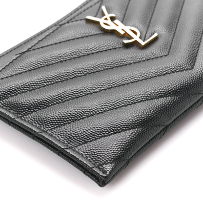 Saint Laurent Grain De Poudre Chevron Monogram Bill Pouch Black 9 of 12