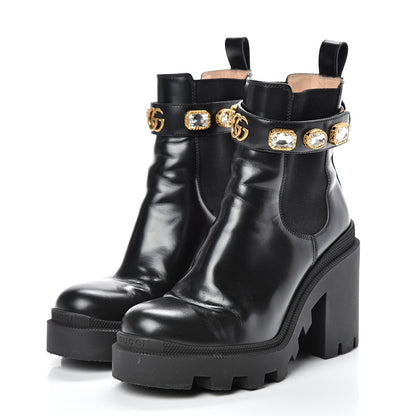 Gucci Calfskin Crystal GG Trip Chelsea Ankle Boots 37.5 Black 3 of 14