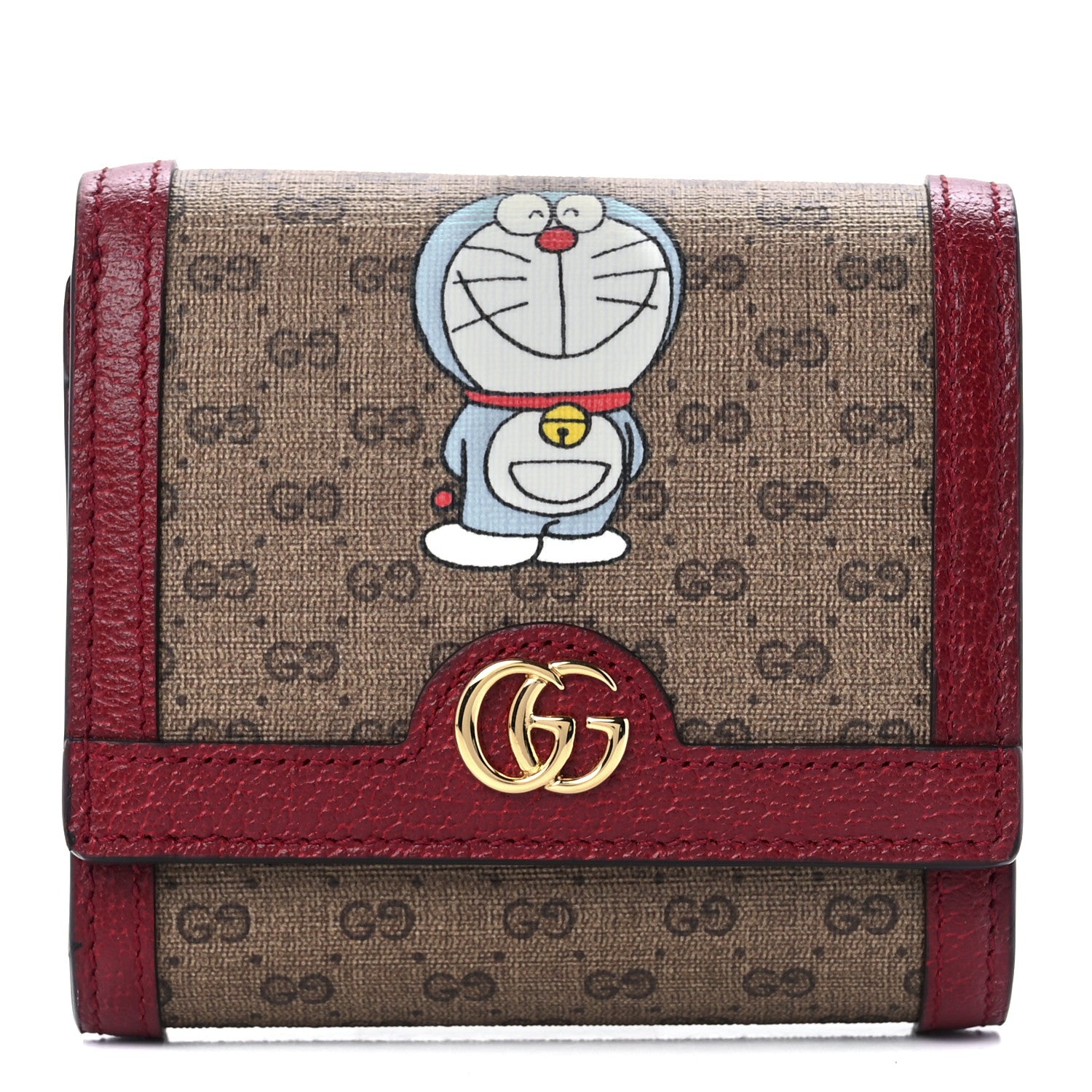 Gucci X DORAEMON Mini Vintage GG Supreme Monogram Compact Wallet Beige Cherry Red 1 of 10