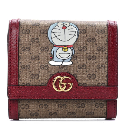 Gucci X DORAEMON Mini Vintage GG Supreme Monogram Compact Wallet Beige Cherry Red 1 of 10
