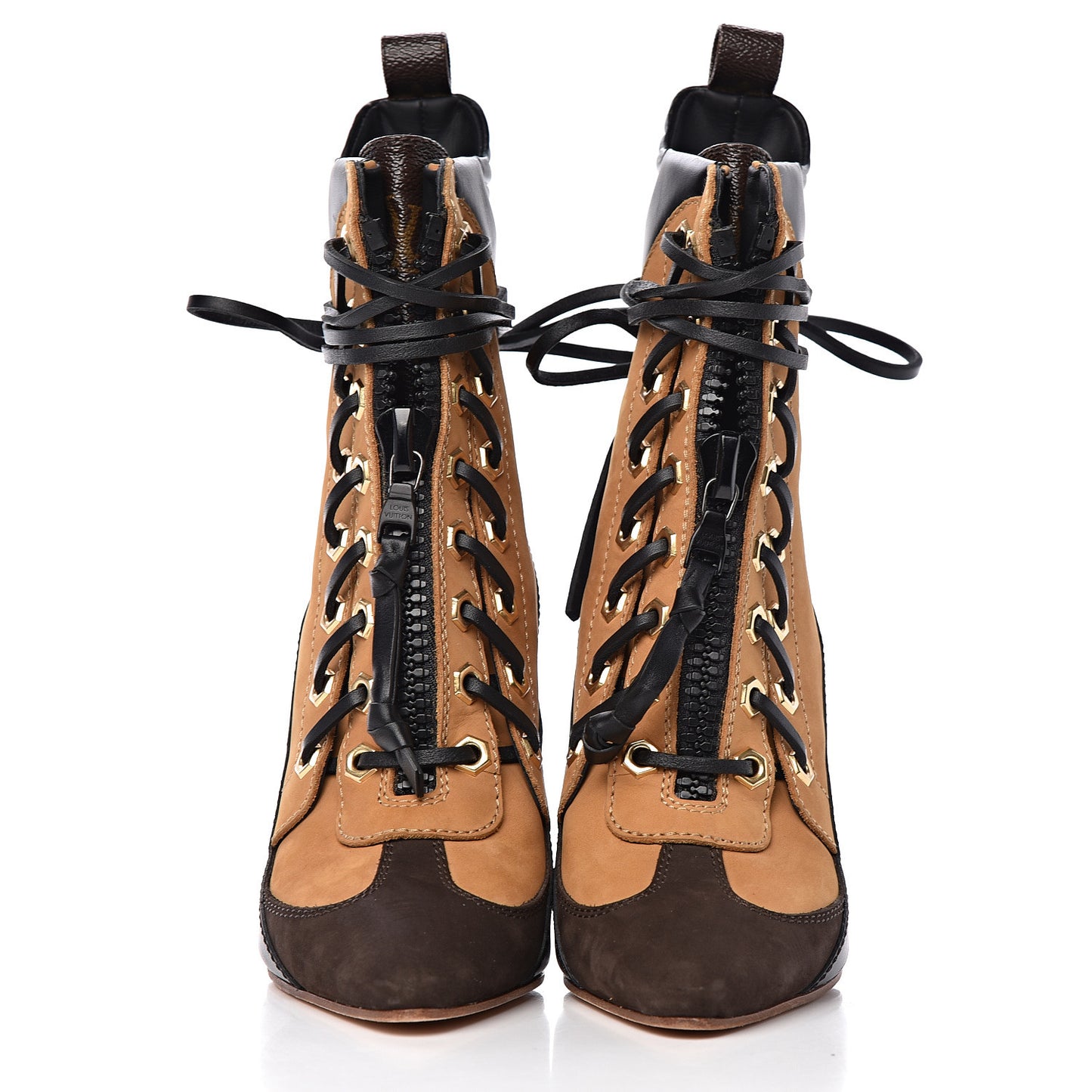 Calfskin Monogram Lauretate Half Boots 38.5 Beige