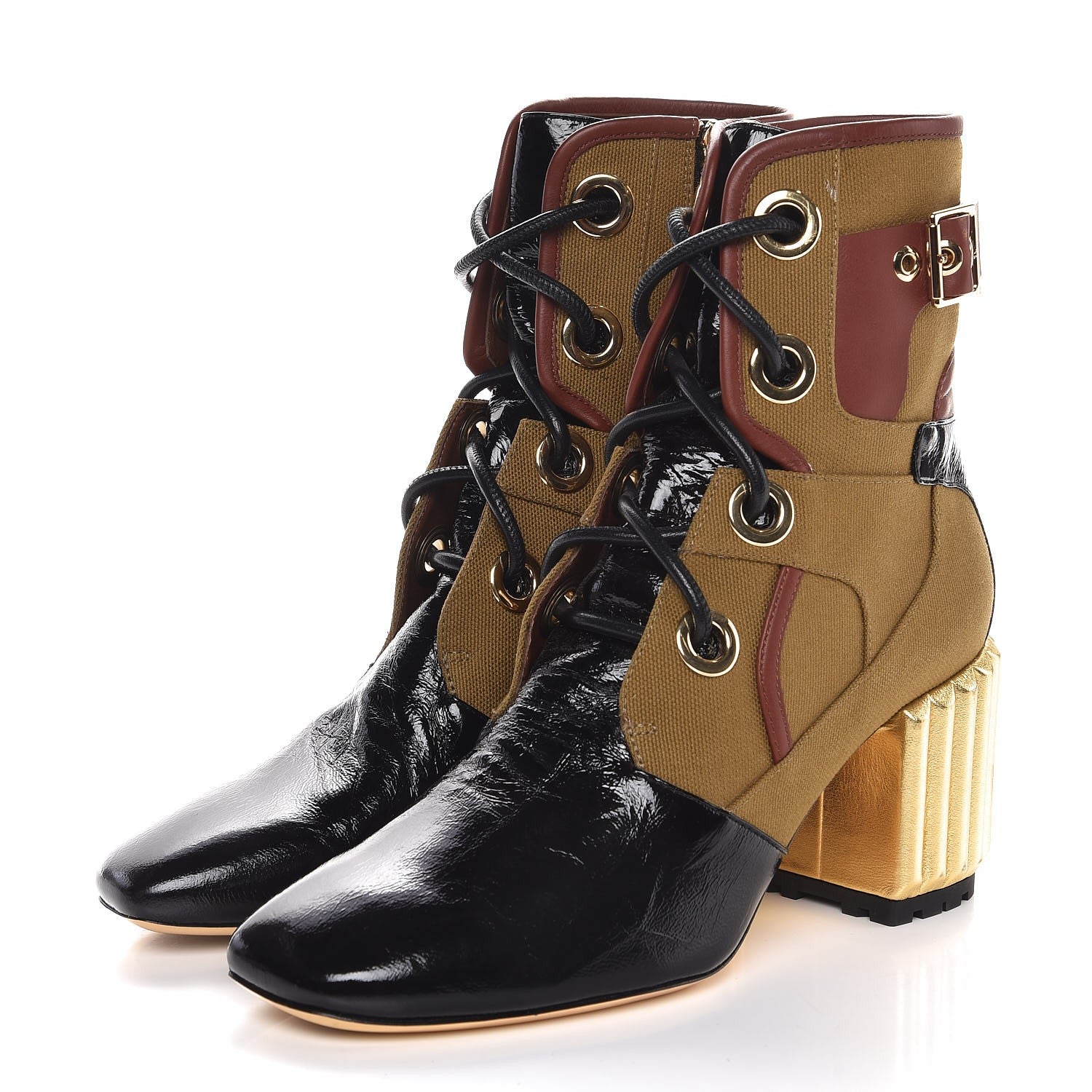 Christian Dior Canvas Glorious Lace Up Ankle Boots 38 Olive 3 of 8