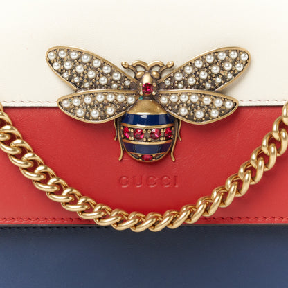 Gucci Calfskin Queen Margaret Chain Wallet Blue Agata Hibiscus Red Mystic White 7 of 9