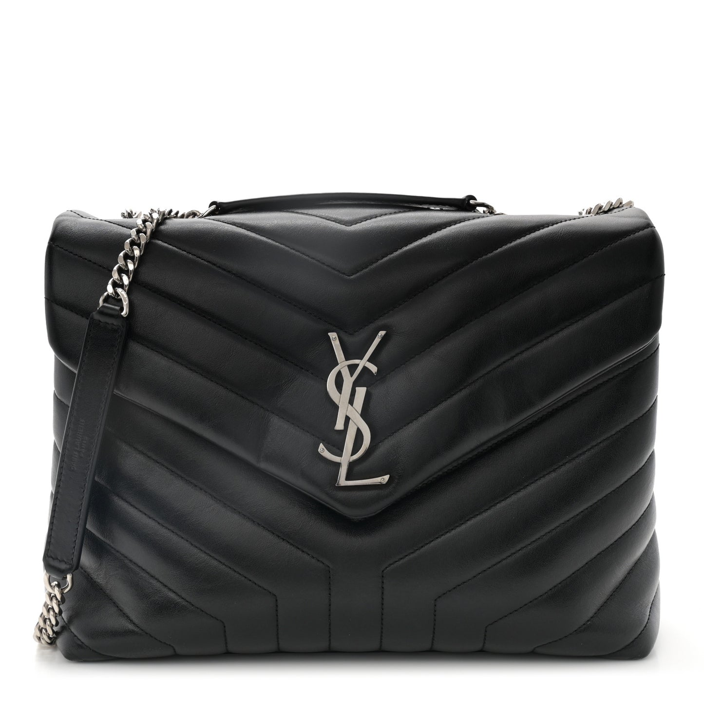 Calfskin Y Quilted Monogram Medium Loulou Chain Satchel Black