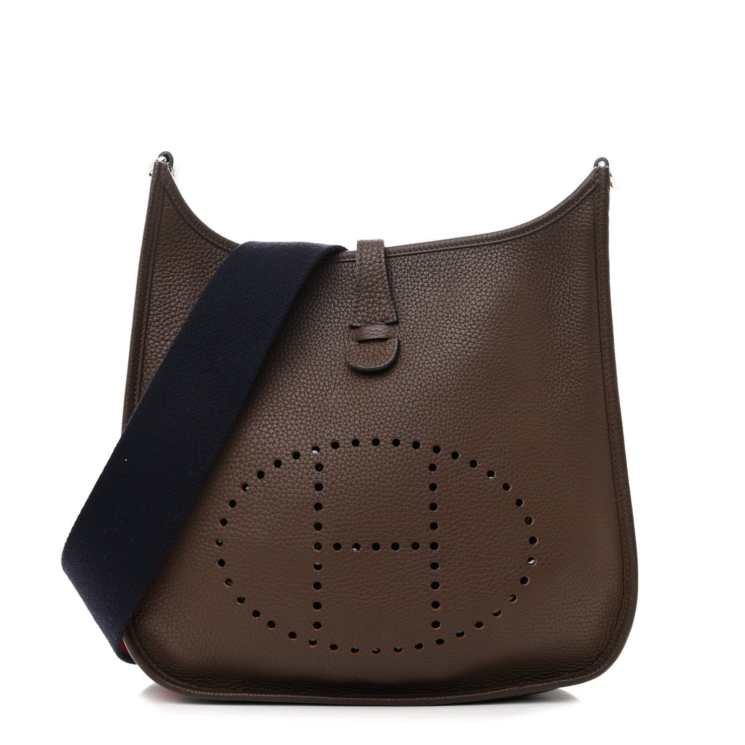 Hermes Taurillon Clemence Amazone Evelyne III PM Chocolate Rouge Casaque Bleu Saphir 1 of 11