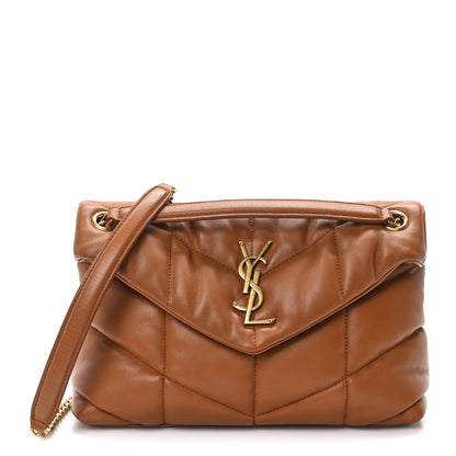 Saint Laurent Lambskin Quilted Small Loulou Puffer Monogram Chain Satchel Dark Honey 1 of 10