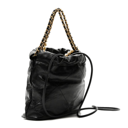Chanel Shiny Crumpled Calfskin Quilted Pearl Mini Chanel 22 Black 3 of 10