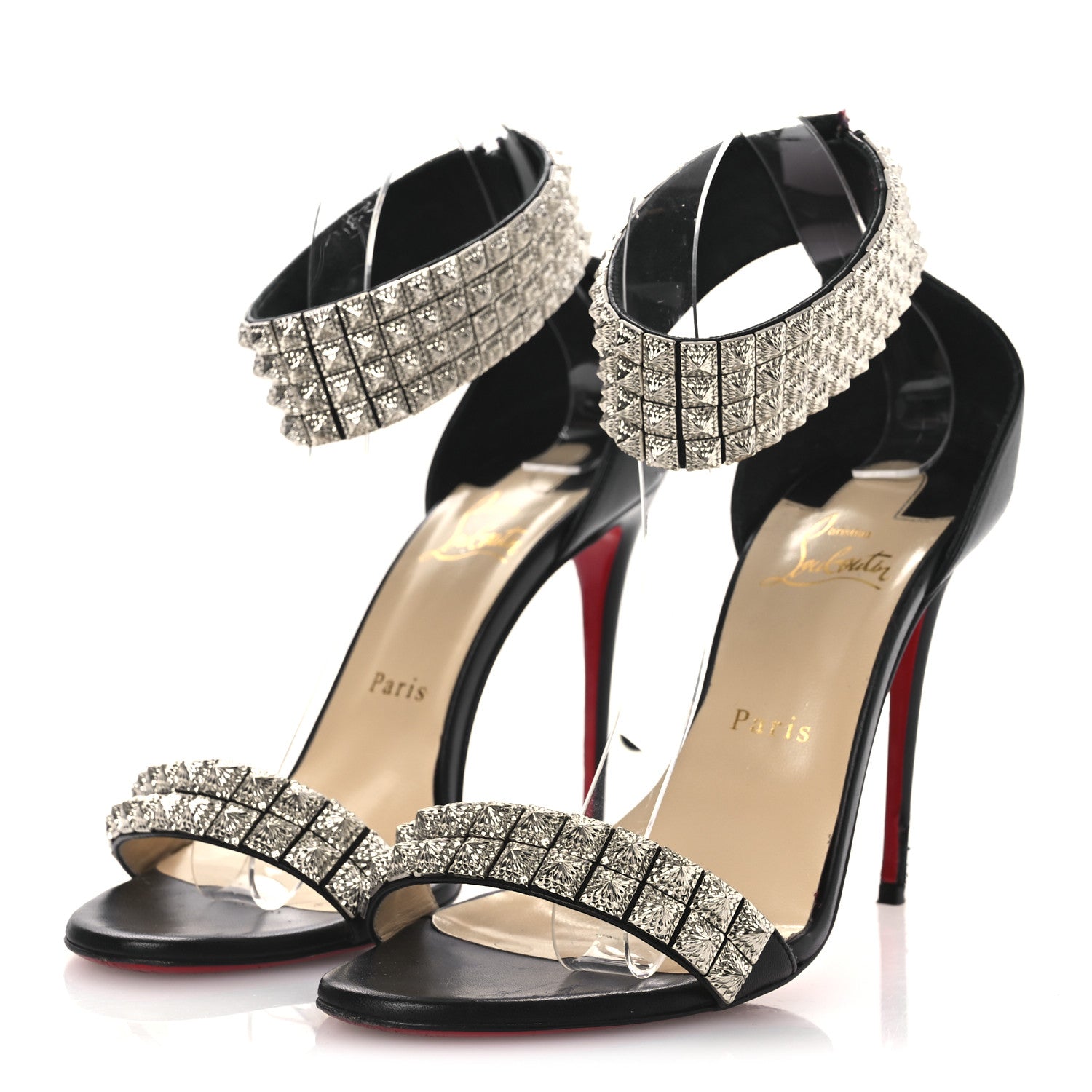 Christian Louboutin Nappa Priyadora 100 Studded Sandals 39 Black Silver 4 of 14