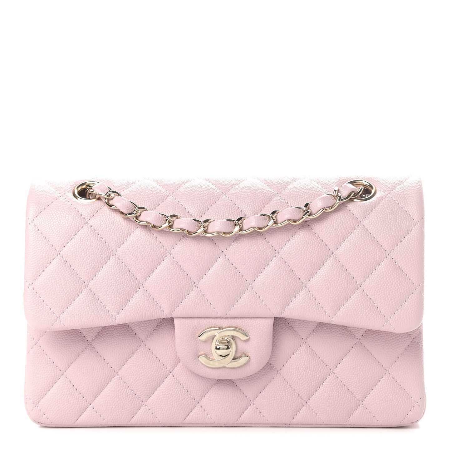 Caviar Quilted Small Double Flap Light Pink
