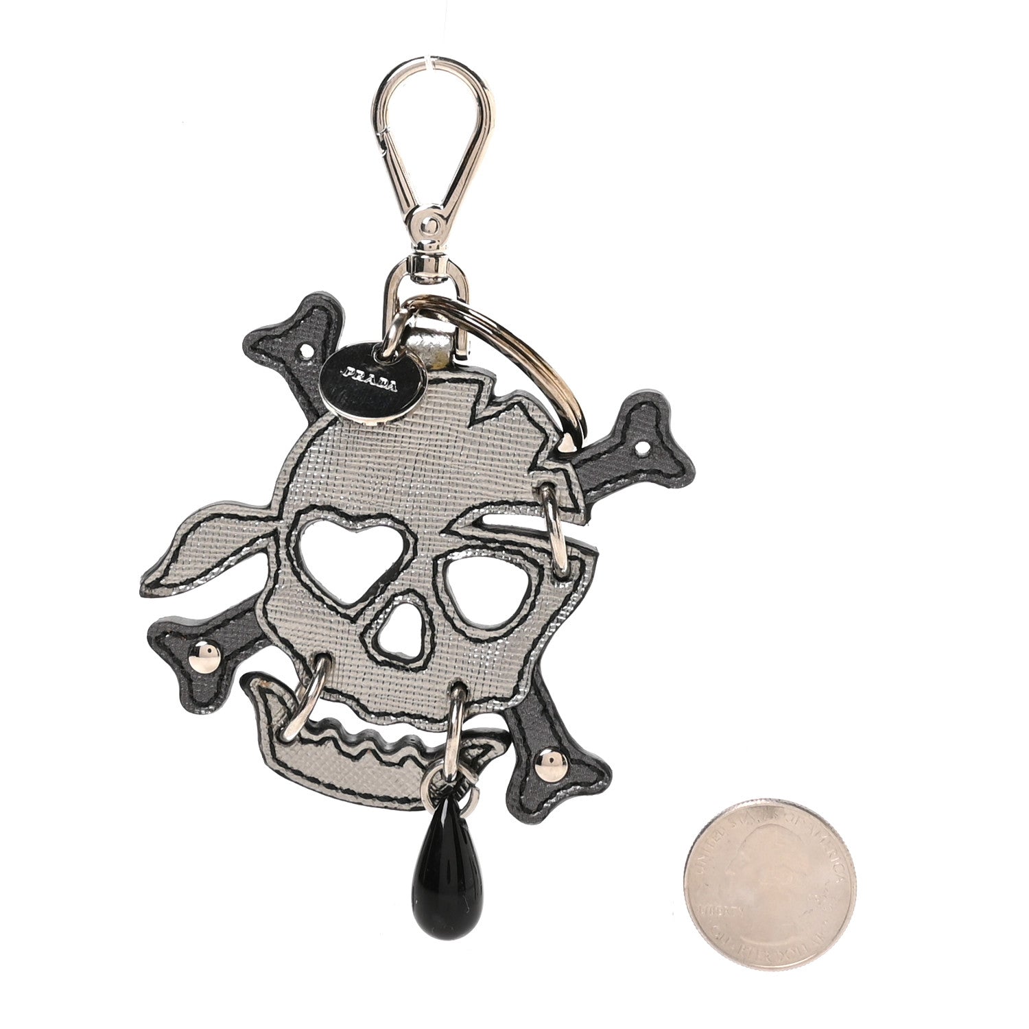 Prada Metal Saffiano Skull Bag Charm Palladio 2 of 4