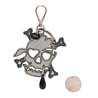 Prada Metal Saffiano Skull Bag Charm Palladio 2 of 4