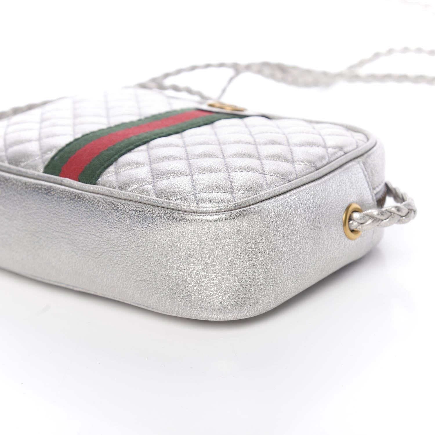 Gucci Laminated Nappa Web Trapuntata Mini GG Shoulder Bag Argento 9 of 11